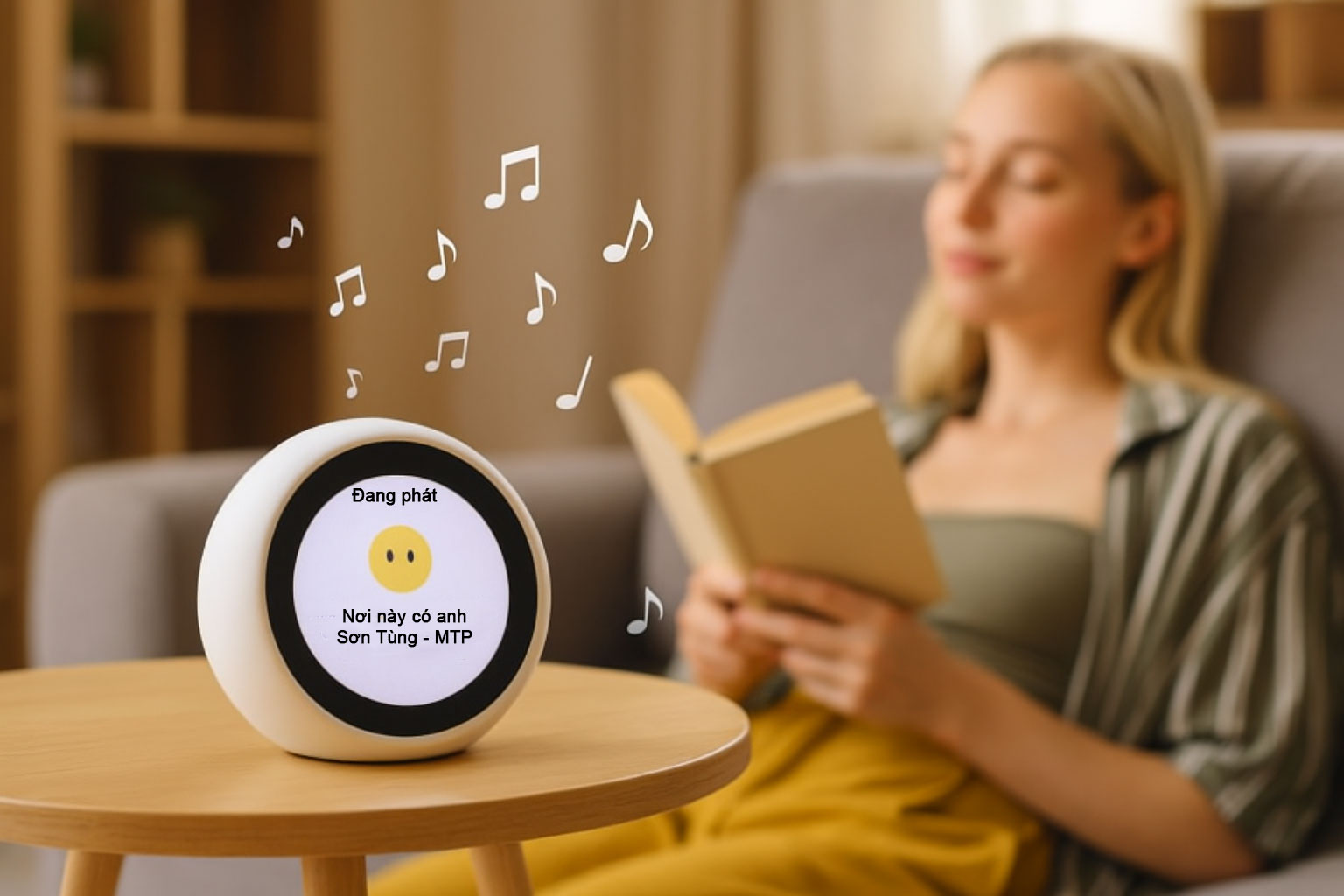 Người phụ nữ đang nghe nhạc với headphones