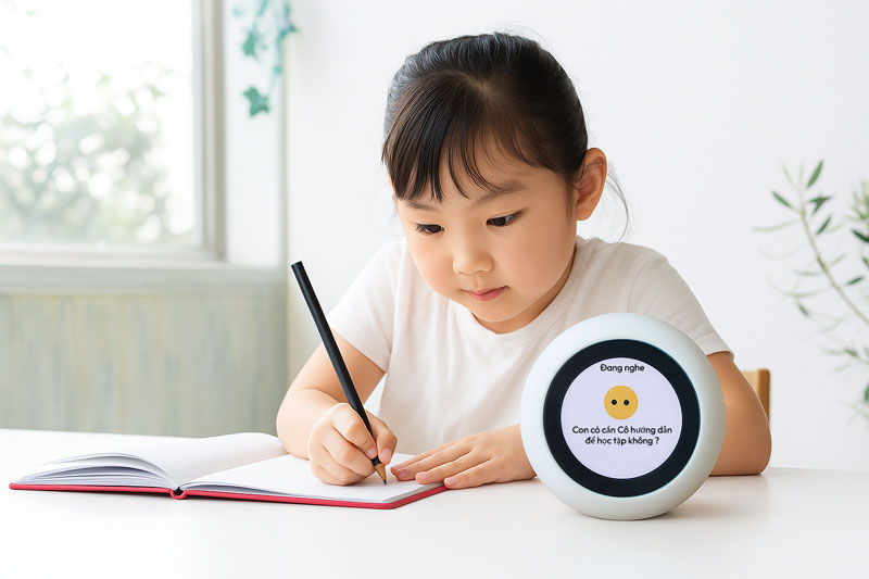 Em bé đang học tập với sự hỗ trợ của AI
