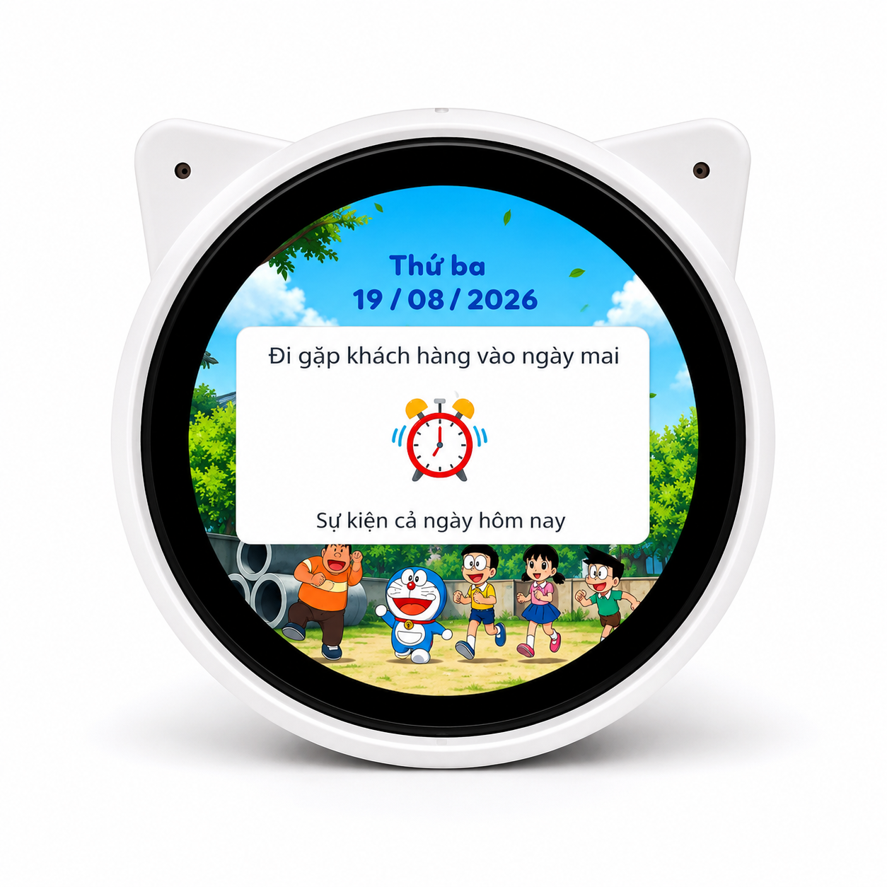 Loa Thông Minh hiển thị thông báo sự kiện Google Calendar trên màn hình tròn